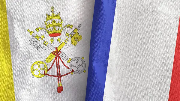 Francja i Watykan dwie flagi tkaniny tekstylne 3D rendering — Zdjęcie stockowe