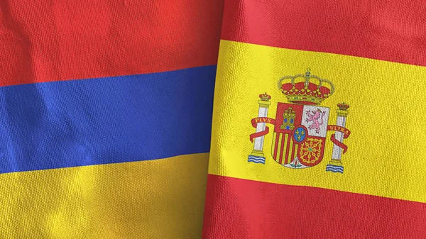西班牙和亚美尼亚两国国旗纺织品三维渲染 — 图库照片