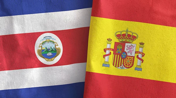 西班牙和哥斯达黎加两国国旗纺织品三维渲染 — 图库照片