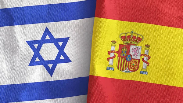 西班牙和以色列两国国旗纺织品三维渲染 — 图库照片