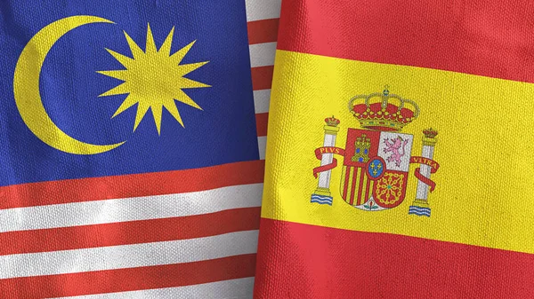 西班牙和马来西亚两国国旗纺织品3D渲染 — 图库照片