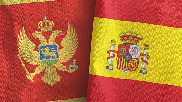 西班牙和黑山两国国旗纺织品三维渲染 — 图库照片