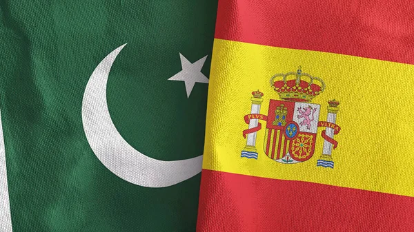 西班牙和巴基斯坦两国国旗纺织品3D渲染 — 图库照片