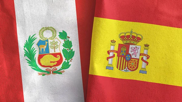 西班牙和秘鲁两国国旗纺织品3D渲染 — 图库照片