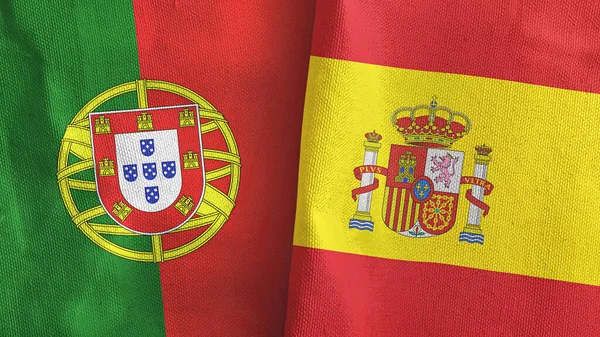 Spain and Portugal two flags textile cloth 3D rendering