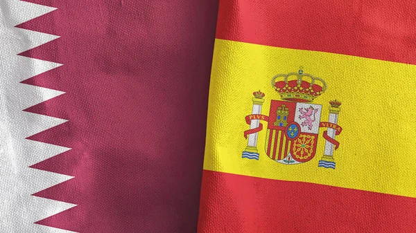 Spain and Qatar two flags textile cloth 3D rendering — Stock Photo, Image