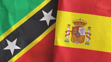 İspanya ve Saint Kitts ve Nevis iki bayraklı tekstil kumaşı.