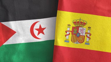 İspanya ve Batı Sahra 'da iki bayraklı kumaş 3D.