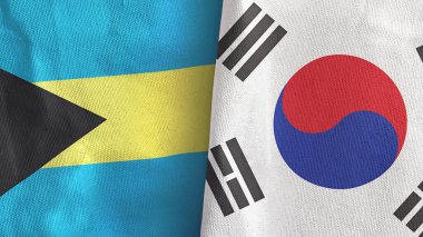 Güney Kore ve Bahamalar iki bayraklı tekstil kumaşı 3D