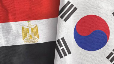 Güney Kore ve Mısır 'da iki bayraklı kumaş 3D.
