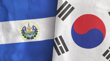 Güney Kore ve El Salvador 'da iki bayraklı kumaş 3D.