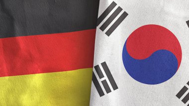 Güney Kore ve Almanya iki bayraklı tekstil kumaşı 3D