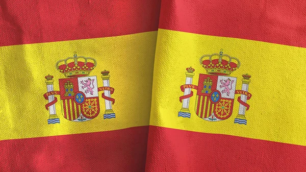 Spain two flags textile cloth 3D rendering — Stock Photo, Image