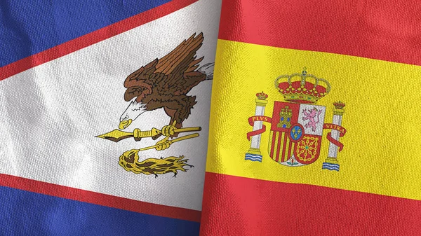 España y Samoa Americana dos banderas de tela textil 3D renderizado — Foto de Stock