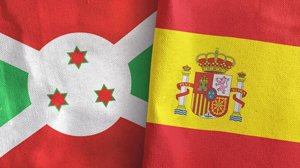 España y Burundi dos banderas de tela textil 3D renderizado — Foto de Stock