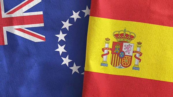 Spain and Cook Islands two flags textile cloth 3D rendering — Stock Photo, Image