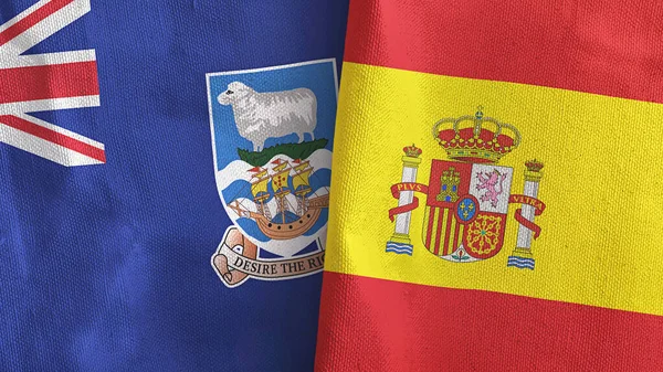 Spain and Falkland Islands two flags textile cloth 3D rendering — Stock Photo, Image