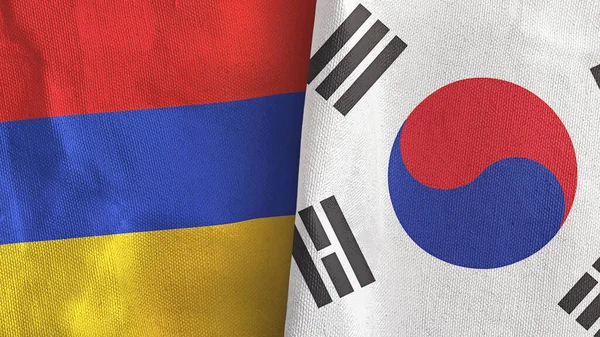 South Korea and Armenia two flags textile cloth 3D rendering — Stock Photo, Image