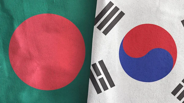 South Korea and Bangladesh two flags textile cloth 3D rendering — Stock Photo, Image