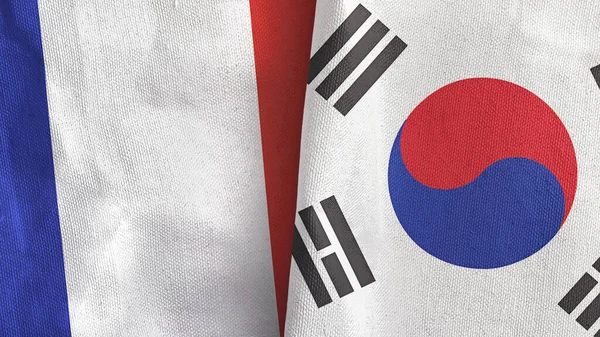 Corea del Sud e Francia due bandiere tessuto rendering 3D — Foto Stock