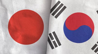 Güney Kore ve Japonya 'da iki bayraklı kumaş 3D.