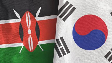 Güney Kore ve Kenya 'da iki bayraklı kumaş 3D.