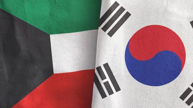 Güney Kore ve Kuveyt 'te iki bayraklı tekstil kumaşı 3D.