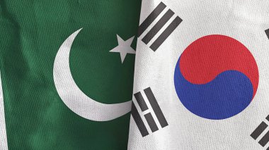 Güney Kore ve Pakistan iki bayraklı tekstil kumaşı 3D