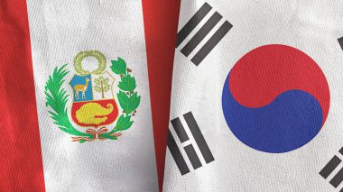 Güney Kore ve Peru 'da iki bayraklı tekstil kumaşı 3D.