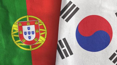 Güney Kore ve Portekiz 'de iki bayraklı kumaş 3D.