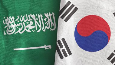 Güney Kore ve Suudi Arabistan 'da iki bayraklı tekstil kumaşı 3D.
