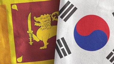 Güney Kore ve Sri Lanka 'da iki bayraklı tekstil kumaşı 3D.