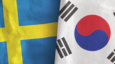 Güney Kore ve İsveç 'te iki bayraklı kumaş 3D.