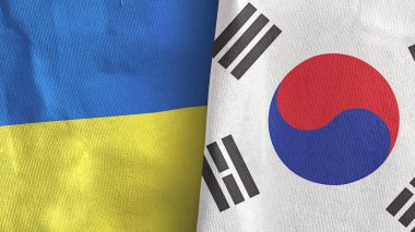 Güney Kore ve Ukrayna 'da iki bayraklı kumaş 3D.