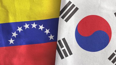 Güney Kore ve Venezuela 'da iki bayraklı kumaş 3D.
