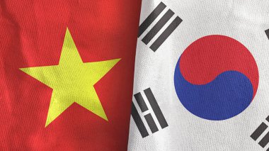 Güney Kore ve Vietnam 'da iki bayraklı kumaş 3D.