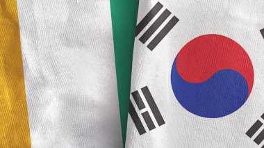 Güney Kore ve Cote dIvoire Fildişi Sahilleri İki bayrak Tekstil Kumaşı 3D