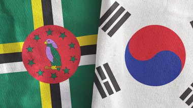 Güney Kore ve Dominica 'da iki bayraklı kumaş 3D.