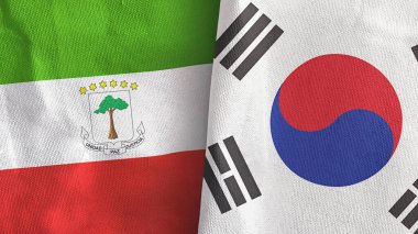 Güney Kore ve Ekvator Ginesi 2 bayraklı tekstil kumaşı 3D