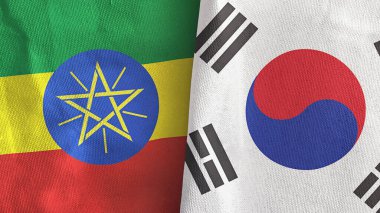 Güney Kore ve Etiyopya iki bayrak tekstil kumaşı 3D