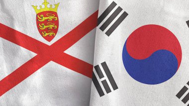 Güney Kore ve Jersey 'de iki bayraklı kumaş 3D.