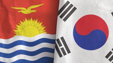 Güney Kore ve Kiribati iki bayraklı tekstil kumaşı 3D