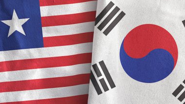 Güney Kore ve Liberya iki bayraklı tekstil kumaşı 3D