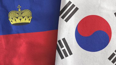 Güney Kore ve Lihtenştayn 2 bayraklı kumaş 3D