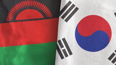 Güney Kore ve Malawi iki bayraklı tekstil kumaşı 3D