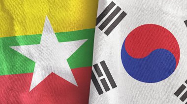 Güney Kore ve Myanmar iki bayraklı kumaş 3D.