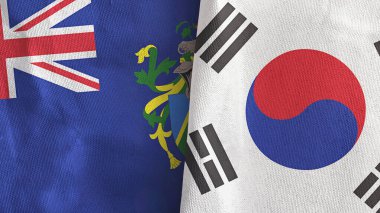 Güney Kore ve Pitcairn Adaları İki bayraklı tekstil kumaşı 3D