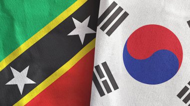 Güney Kore ve Saint Kitts ve Nevis iki bayraklı tekstil kumaşı.