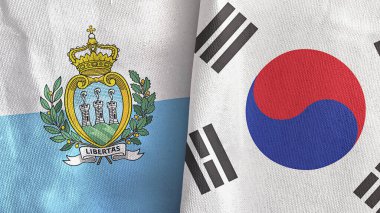 Güney Kore ve San Marino 'da iki bayraklı kumaş 3D.