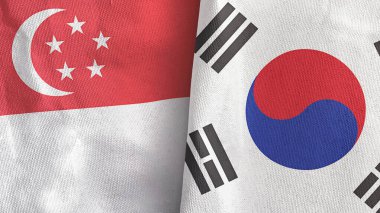 Güney Kore ve Singapur 'da iki bayraklı kumaş 3D.